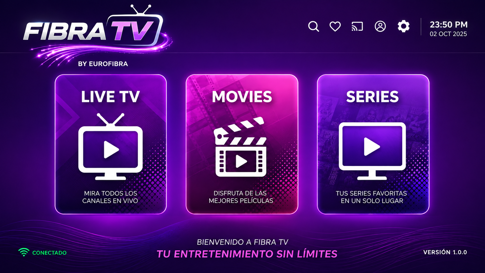 Interfaz real de aplicación IPTV Fibra TV